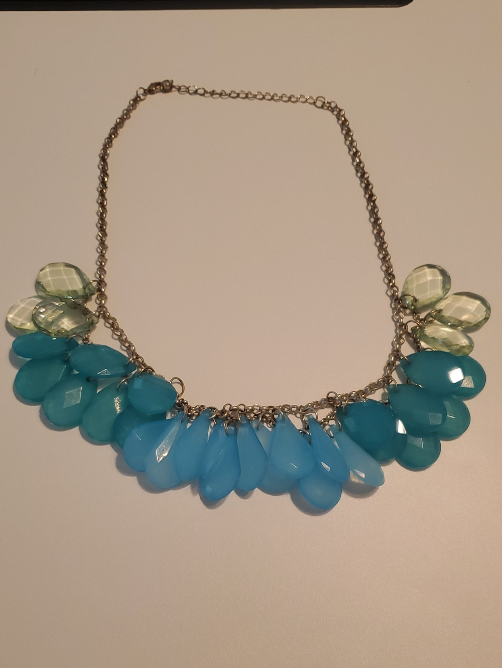 Blue Teardrop Statement Necklace with Light Green Accents - Women Jewelry